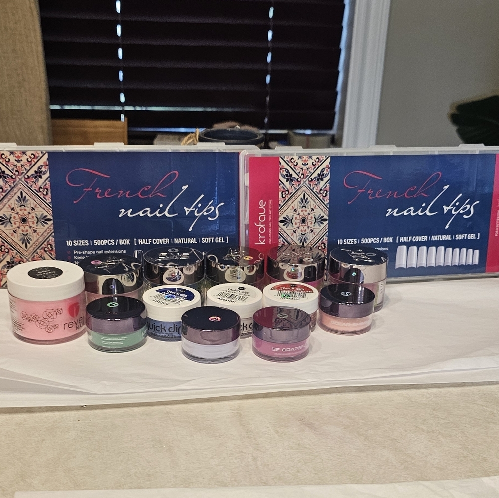 French Nail Tips Set with Assorted Dipping Powders